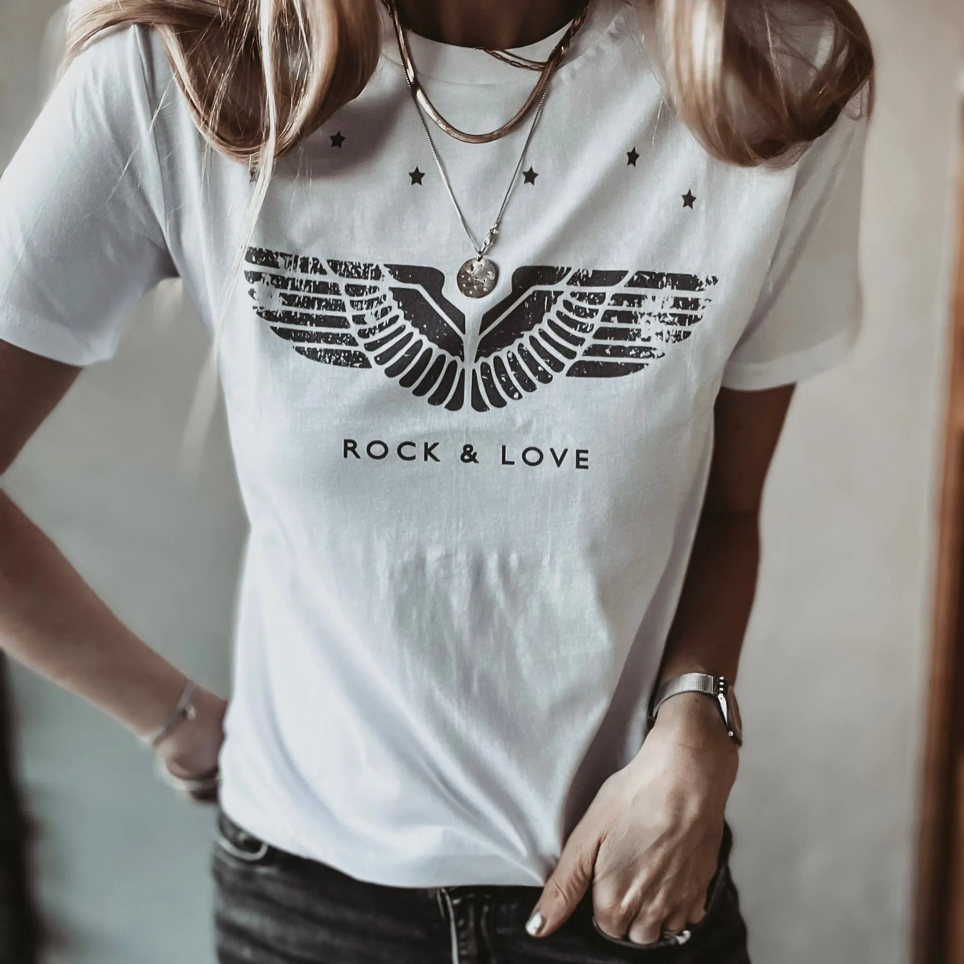 Aviator Wings and stars white tee *boyfriend fit* *NEW*