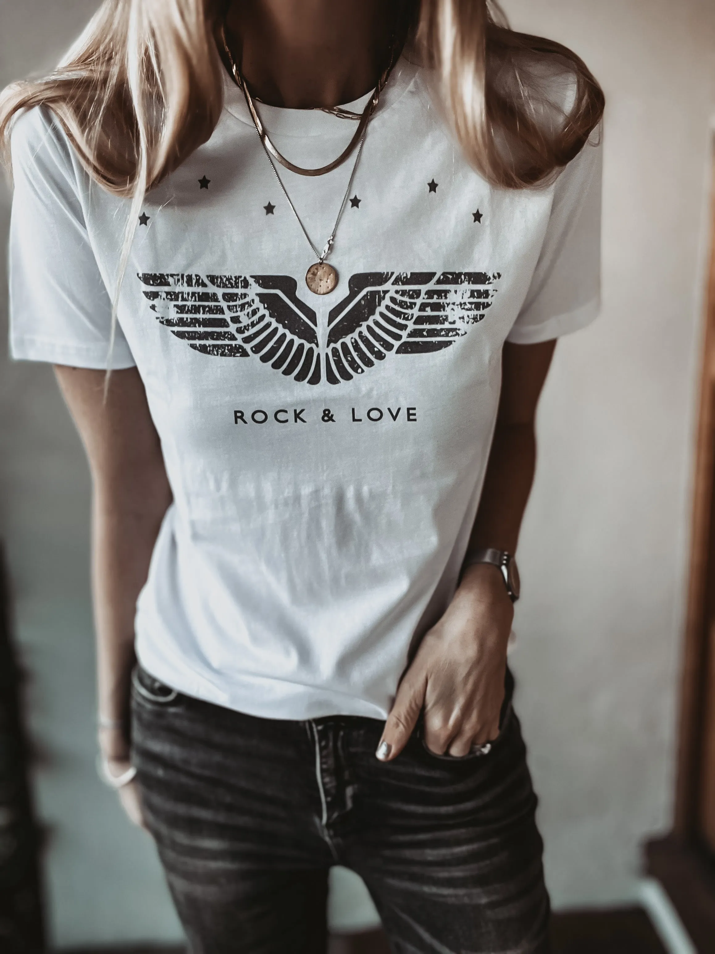 Aviator Wings and stars white tee *boyfriend fit* *NEW*