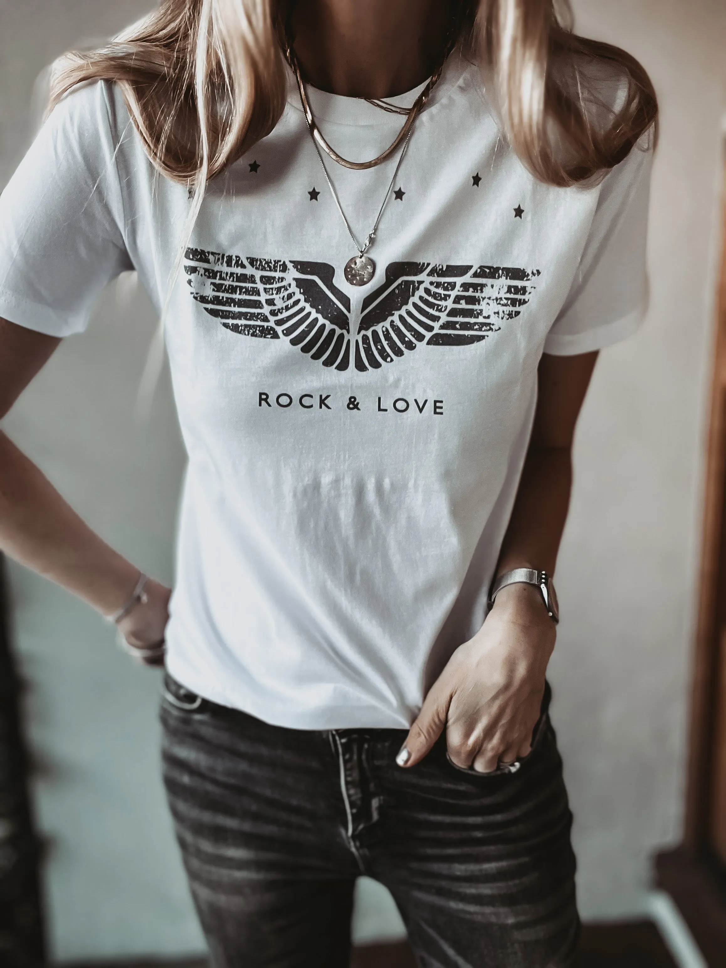 Aviator Wings and stars white tee *boyfriend fit* *NEW*