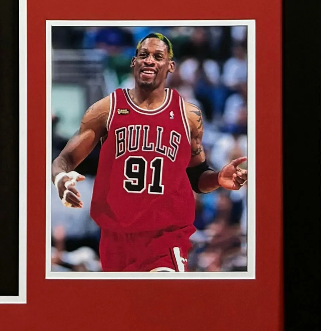 Dennis Rodman Signed Chicago Bulls Vertical Custom Framed Basketball Jersey