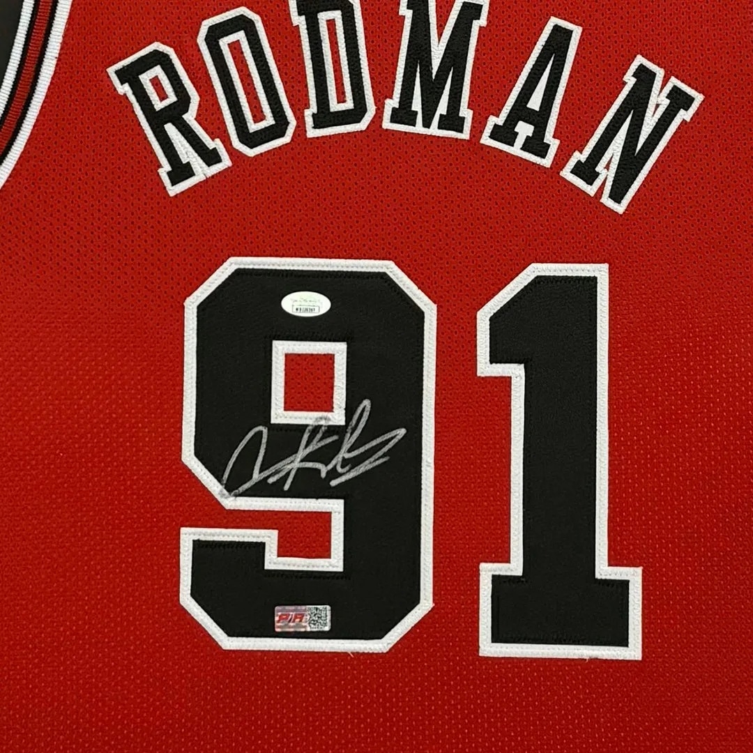 Dennis Rodman Signed Chicago Bulls Vertical Custom Framed Basketball Jersey