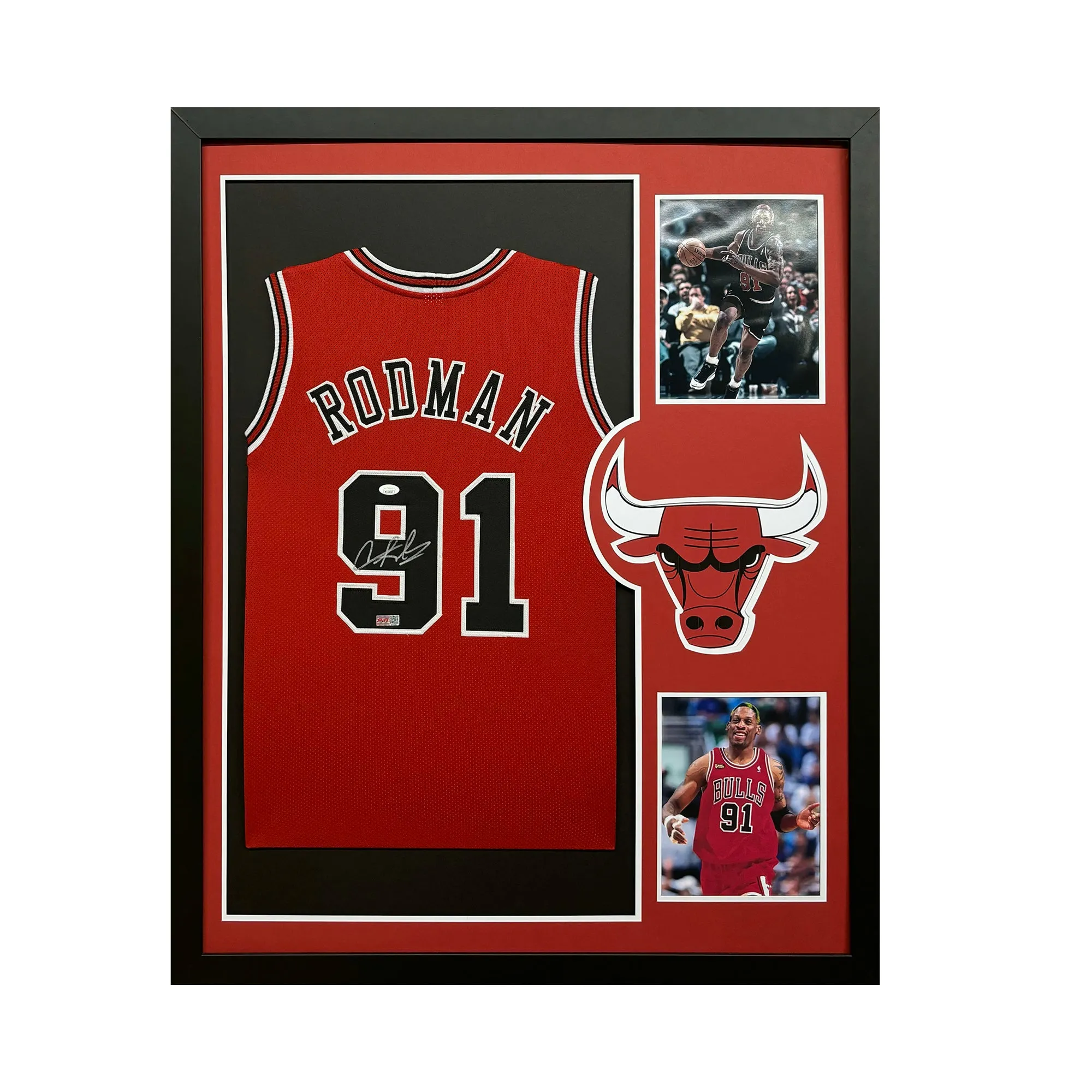 Dennis Rodman Signed Chicago Bulls Vertical Custom Framed Basketball Jersey