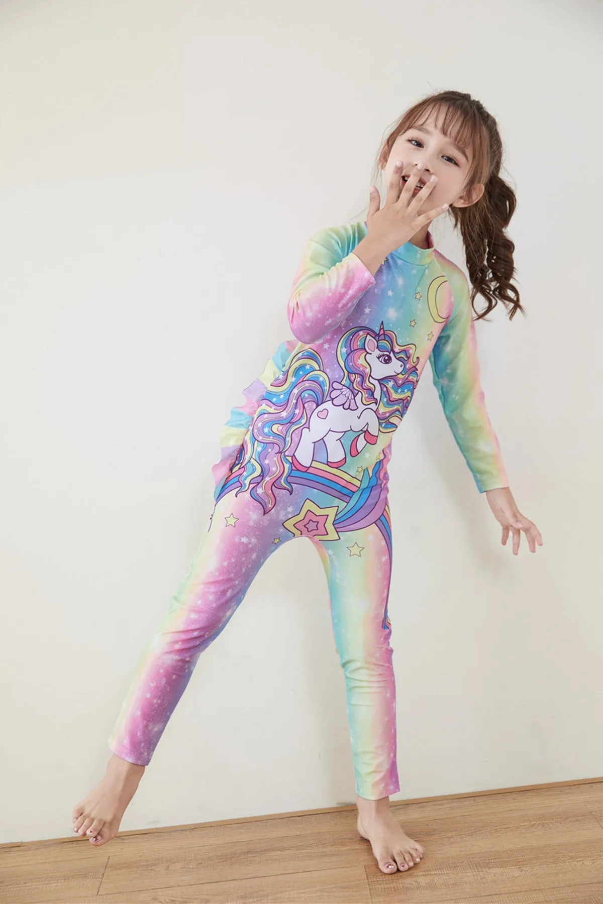 Fancydresswale Girls Full body cover Swimming costume- Unicorn Rainbow