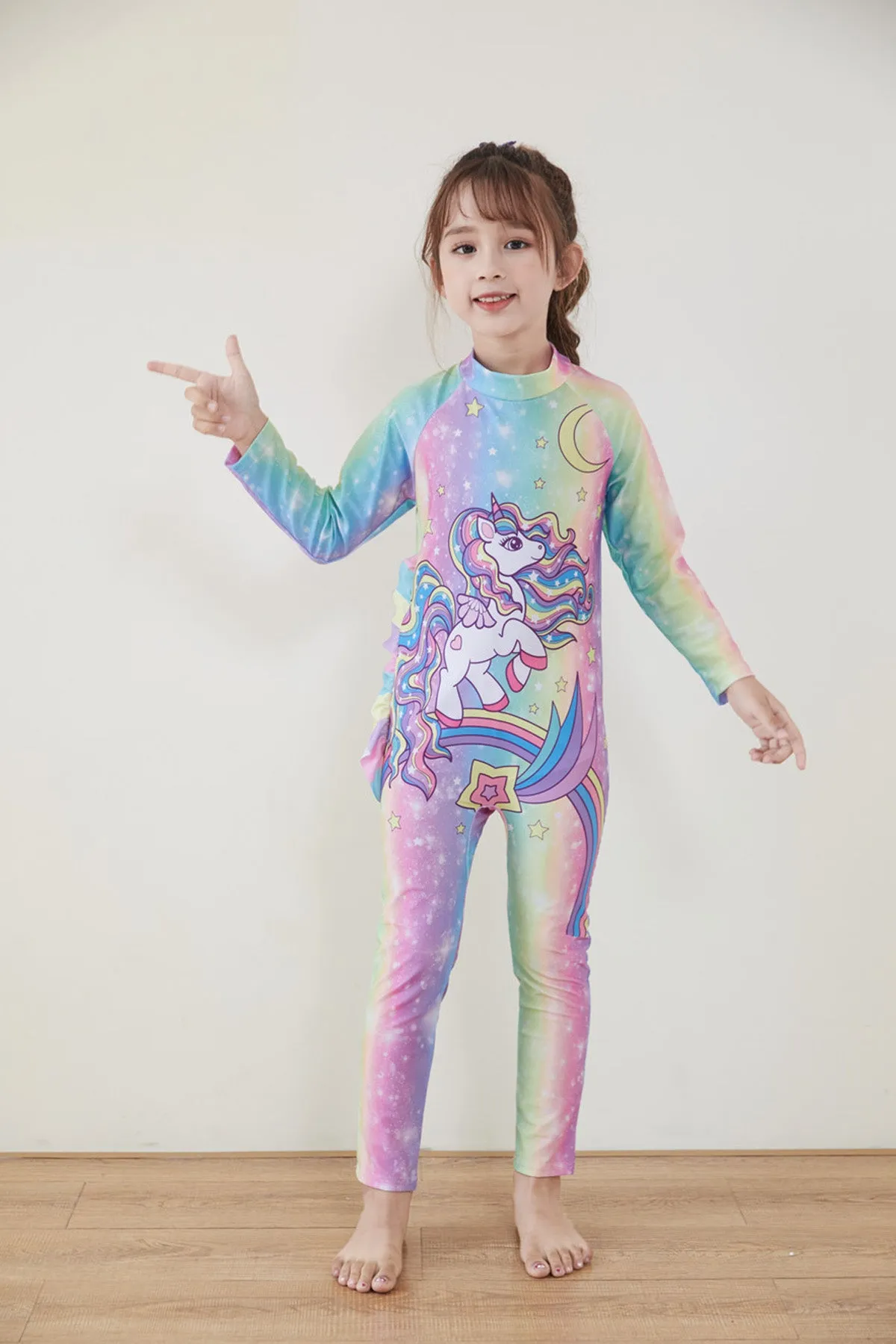 Fancydresswale Girls Full body cover Swimming costume- Unicorn Rainbow