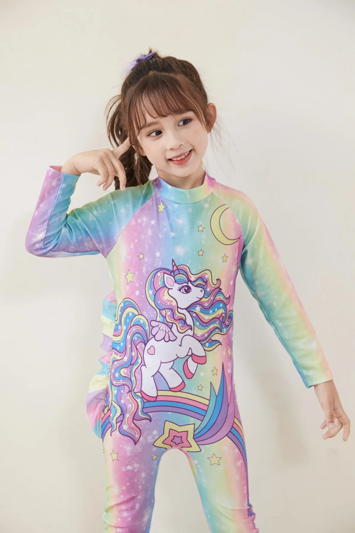 Fancydresswale Girls Full body cover Swimming costume- Unicorn Rainbow