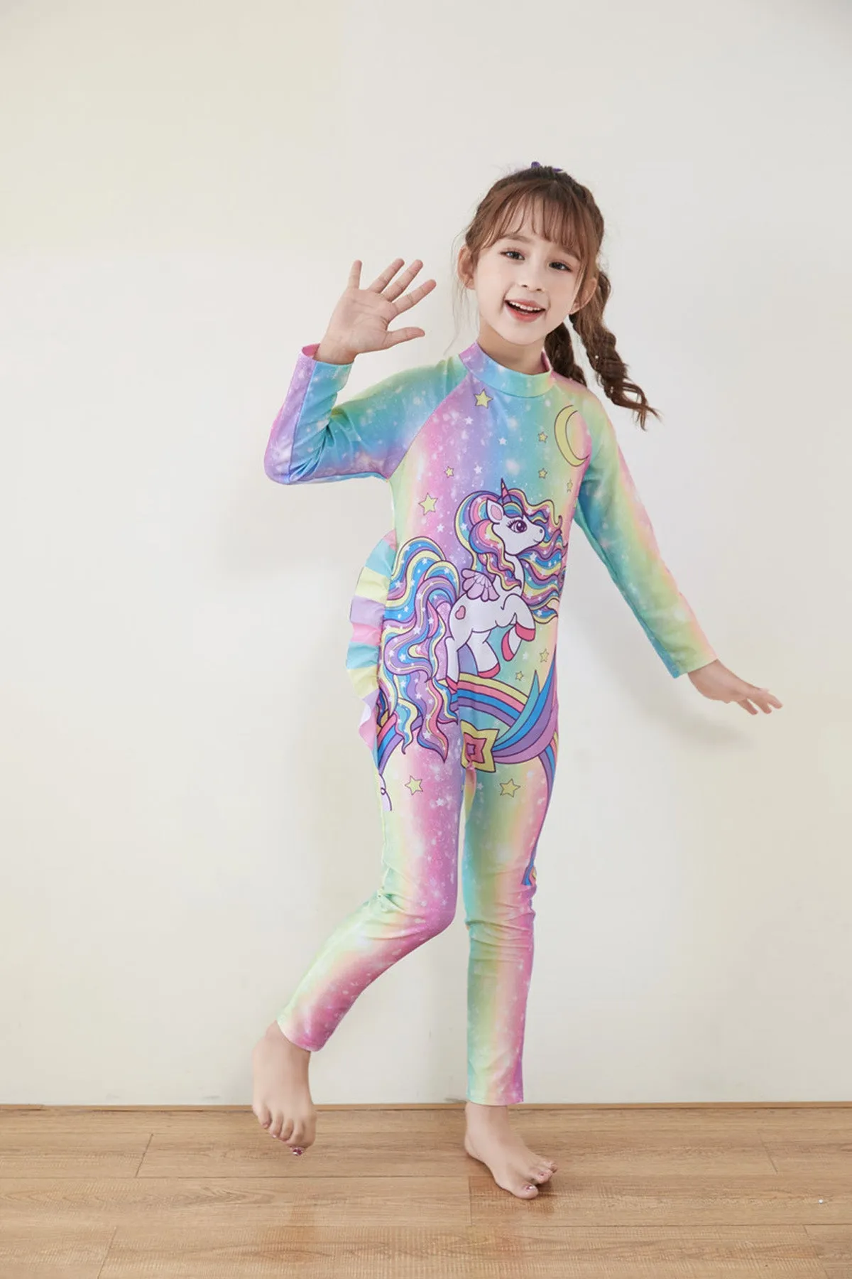 Fancydresswale Girls Full body cover Swimming costume- Unicorn Rainbow