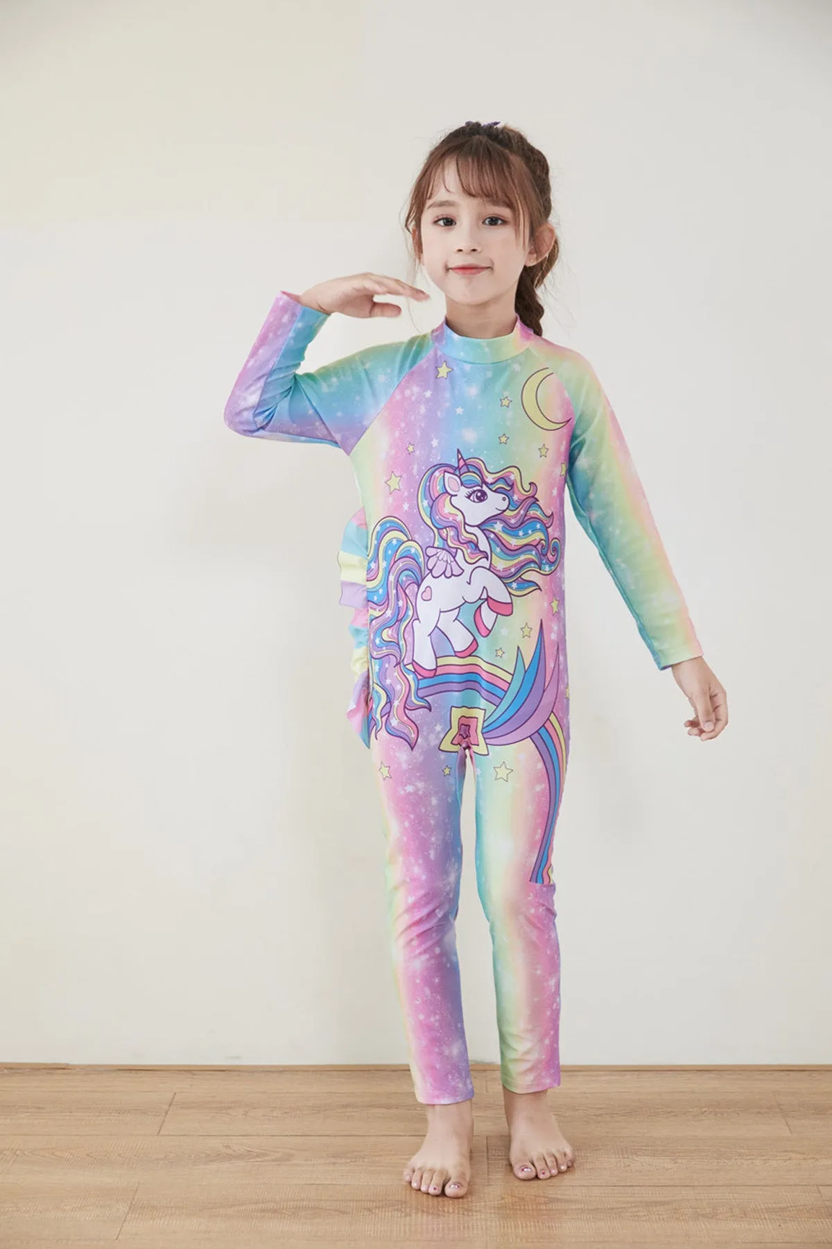 Fancydresswale Girls Full body cover Swimming costume- Unicorn Rainbow