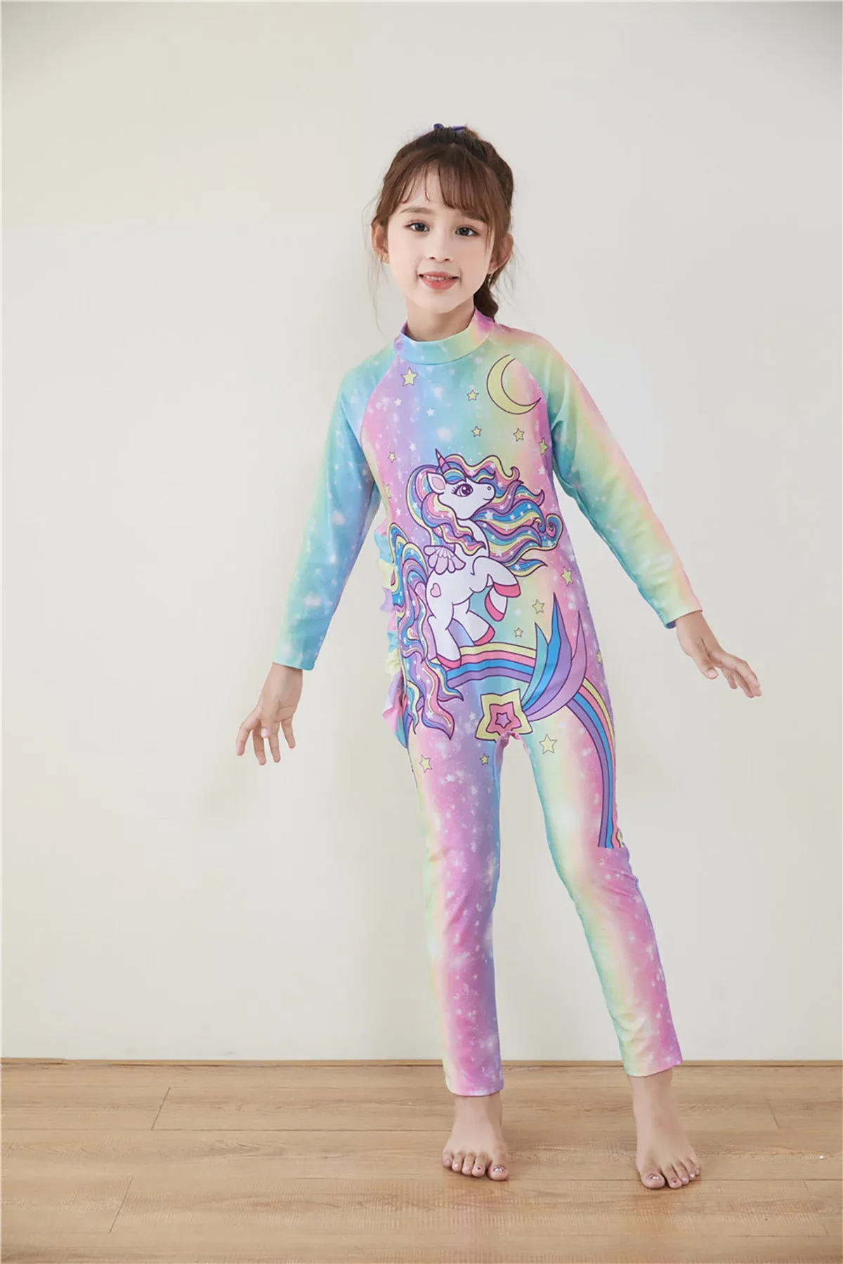 Fancydresswale Girls Full body cover Swimming costume- Unicorn Rainbow