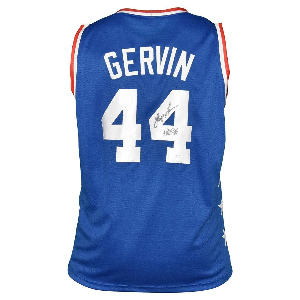 George Gervin Signed HOF 96 Inscription NBA Blue Basketball Jersey (JSA)