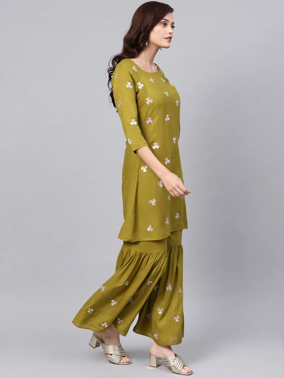 Green Embellished Kurta Set