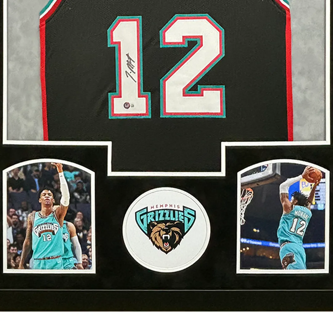 JA Morant Signed Memphis Black Custom Suede Matte Framed Jersey