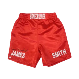 James "Bone Crusher" Smith Autographed Boxing Trunks Red (JSA)