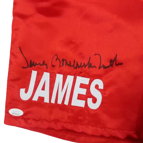 James "Bone Crusher" Smith Autographed Boxing Trunks Red (JSA)