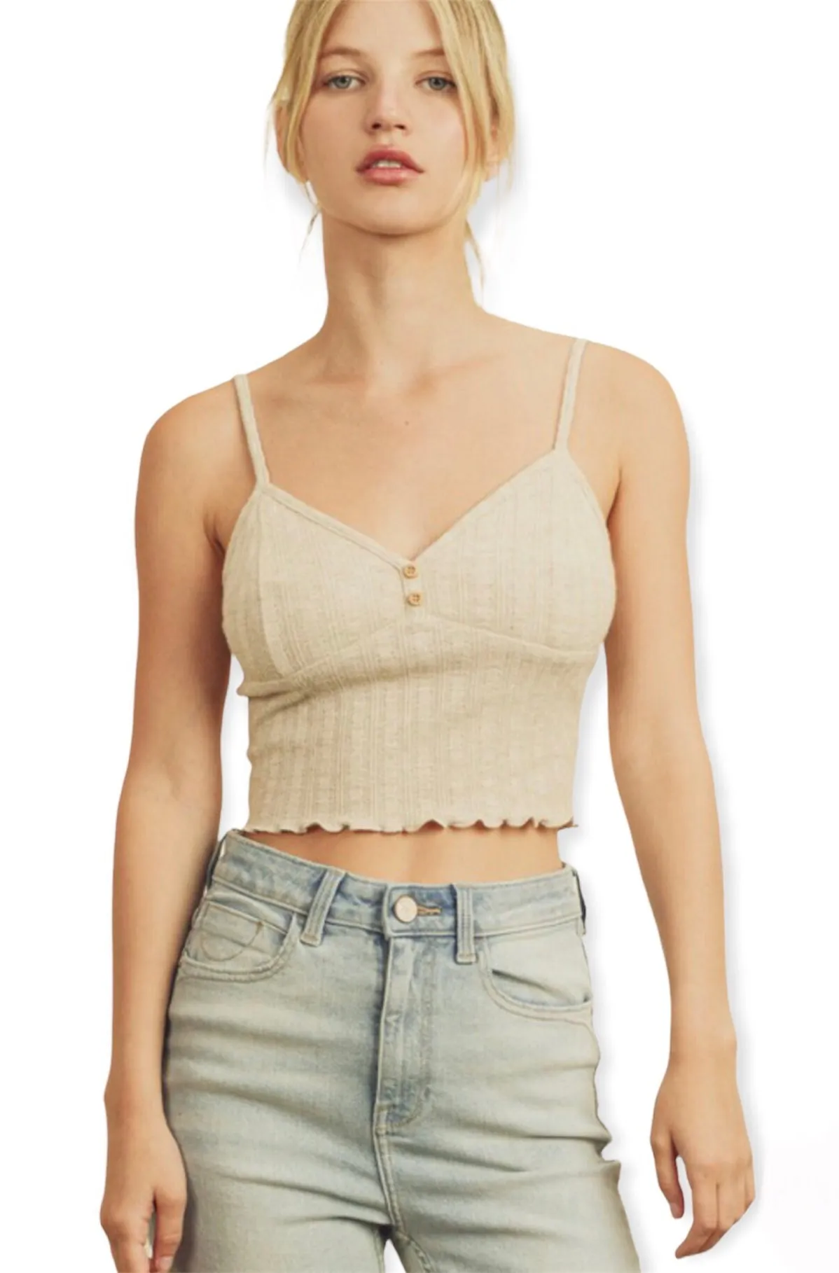 Lettuce Edge Cami Knit Top- Natural