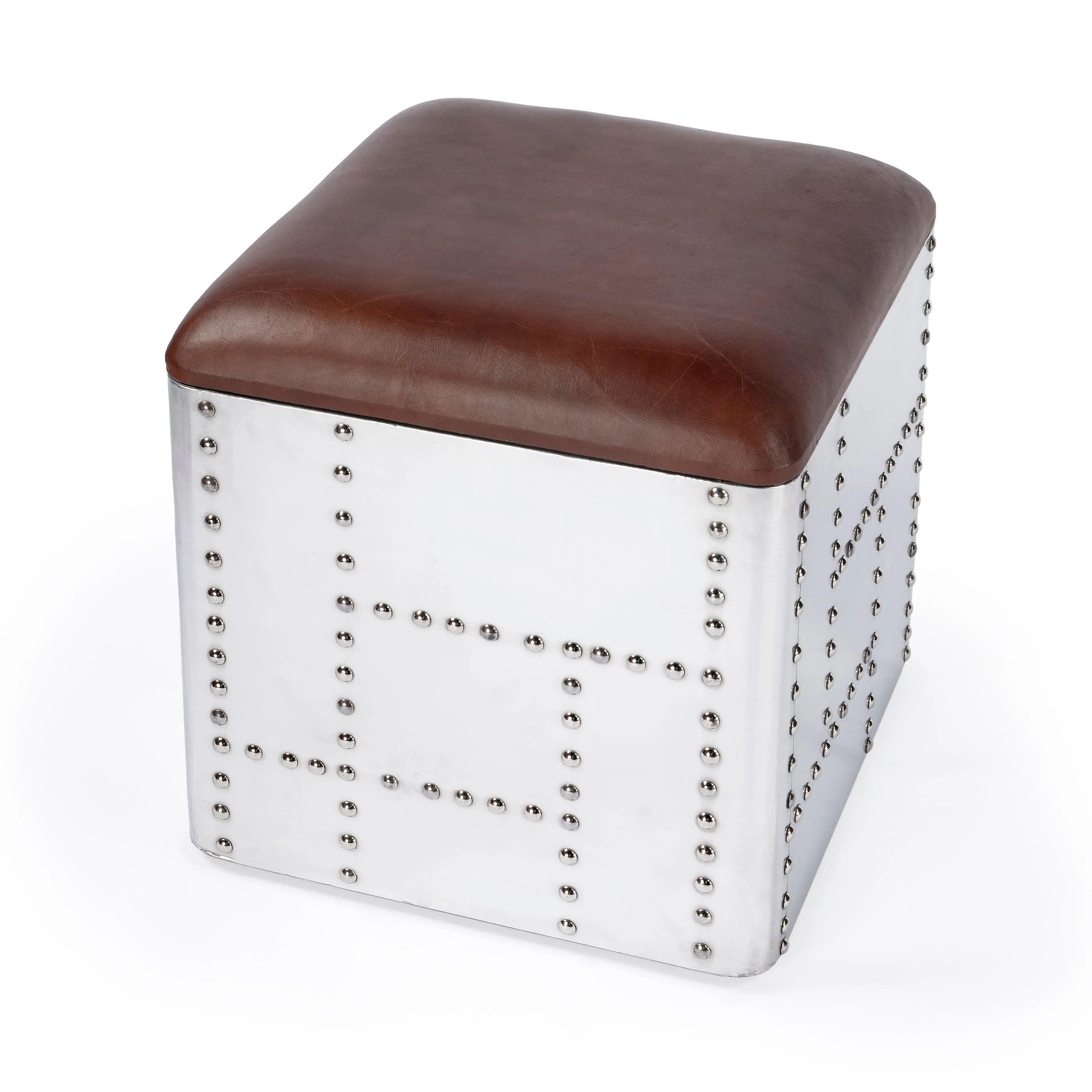 Midway Aviator Leather Accent Stool in Medium Brown  5597330