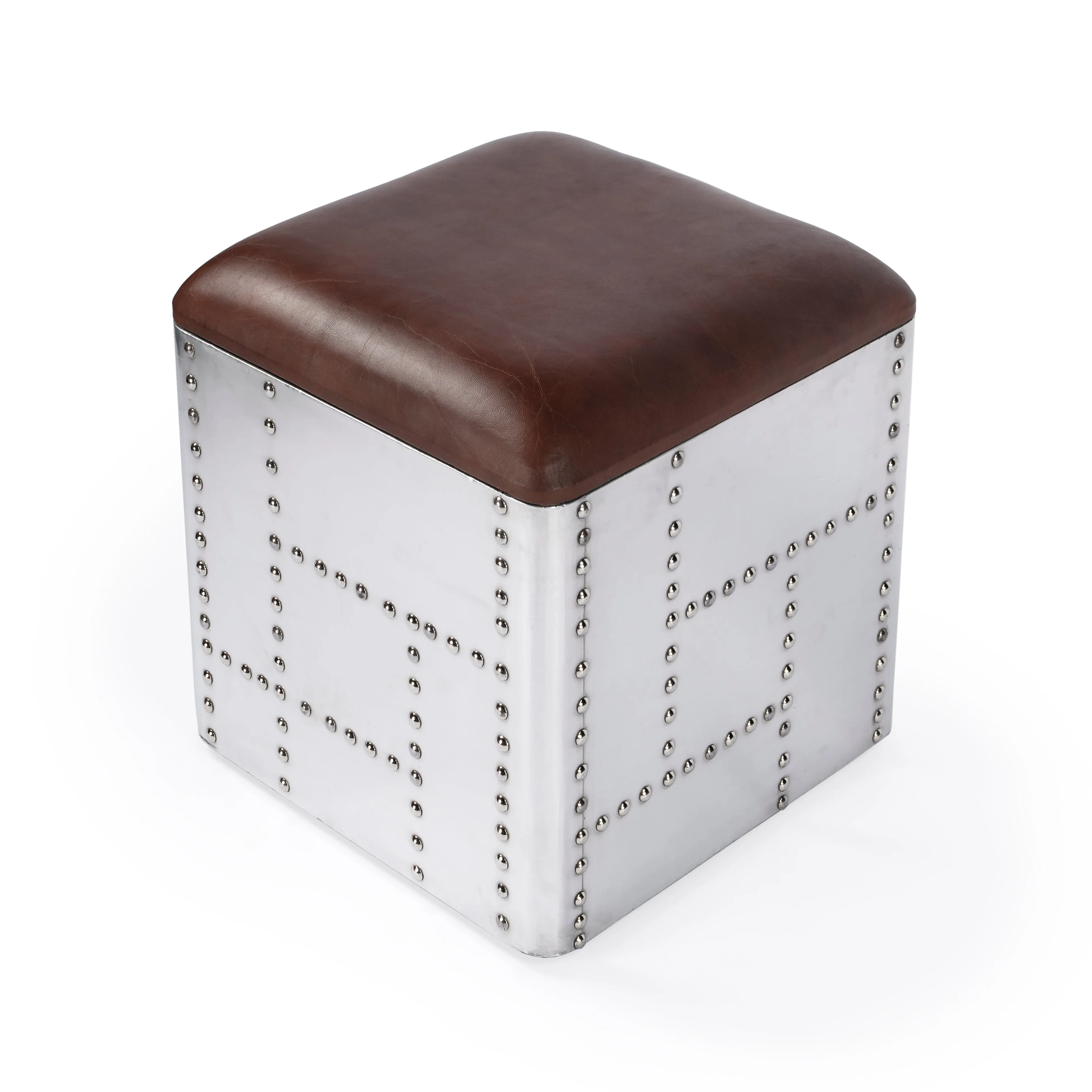 Midway Aviator Leather Accent Stool in Medium Brown  5597330