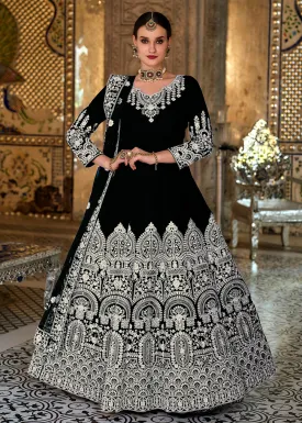 Miraculous Black Sequins Embroidered Trendy Velvet Anarkali