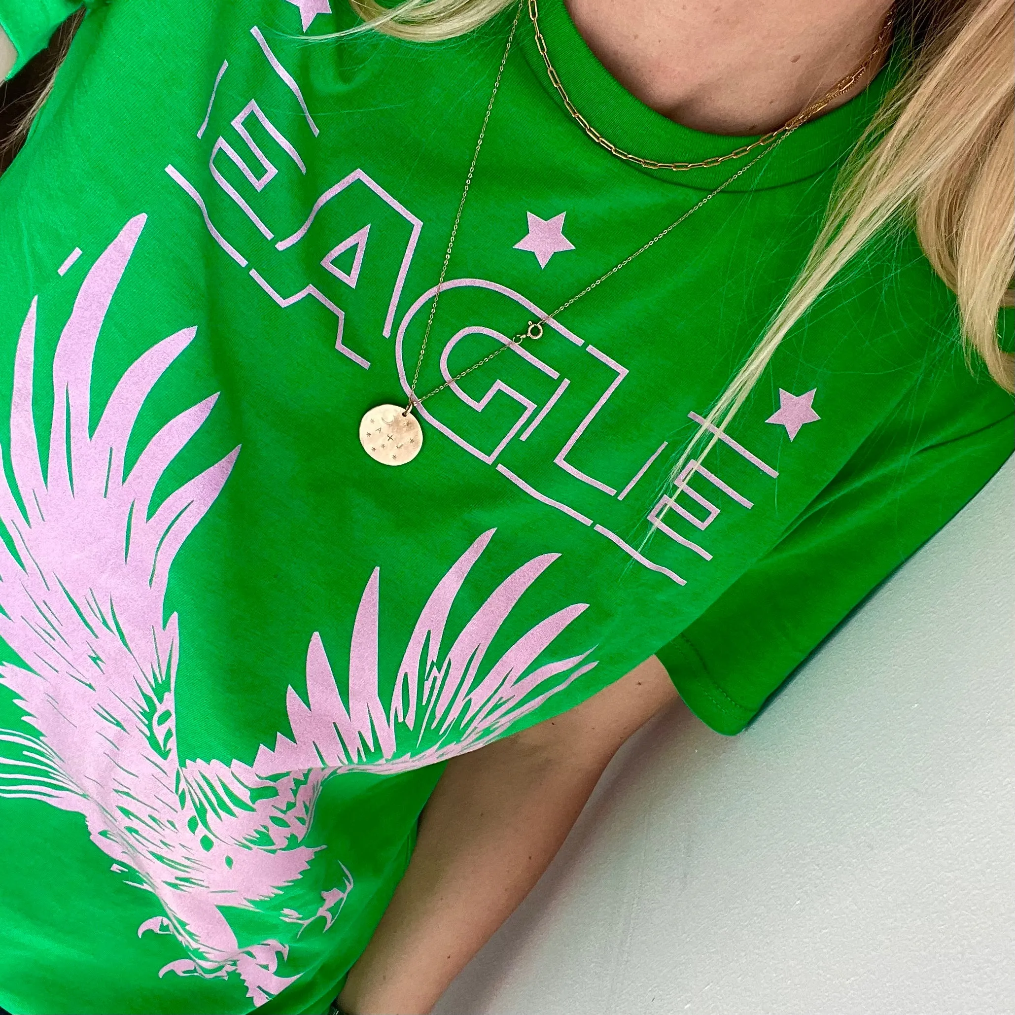 Neon green / pink Eagle tee *boyfriend fit*