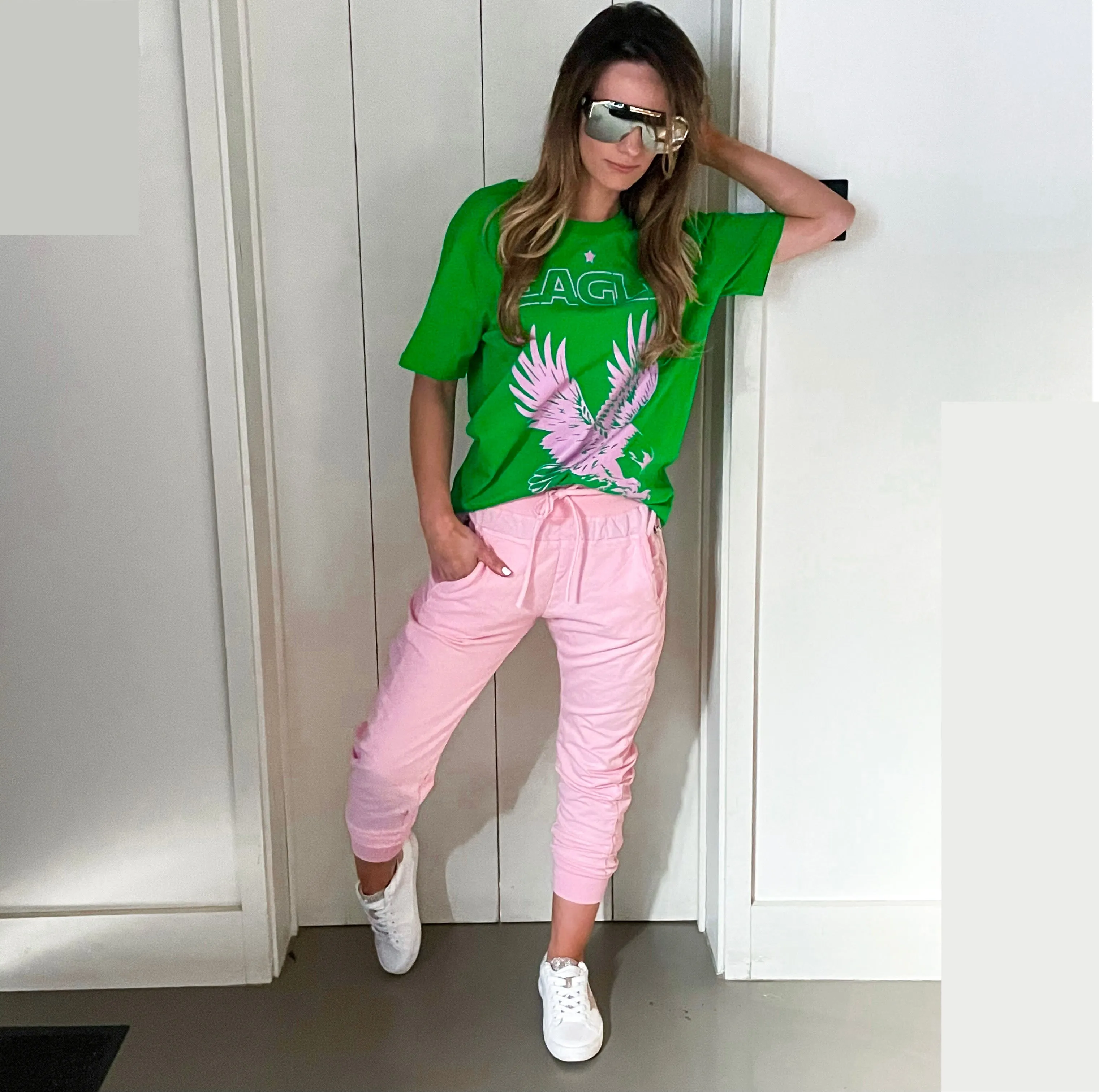 Neon green / pink Eagle tee *boyfriend fit*