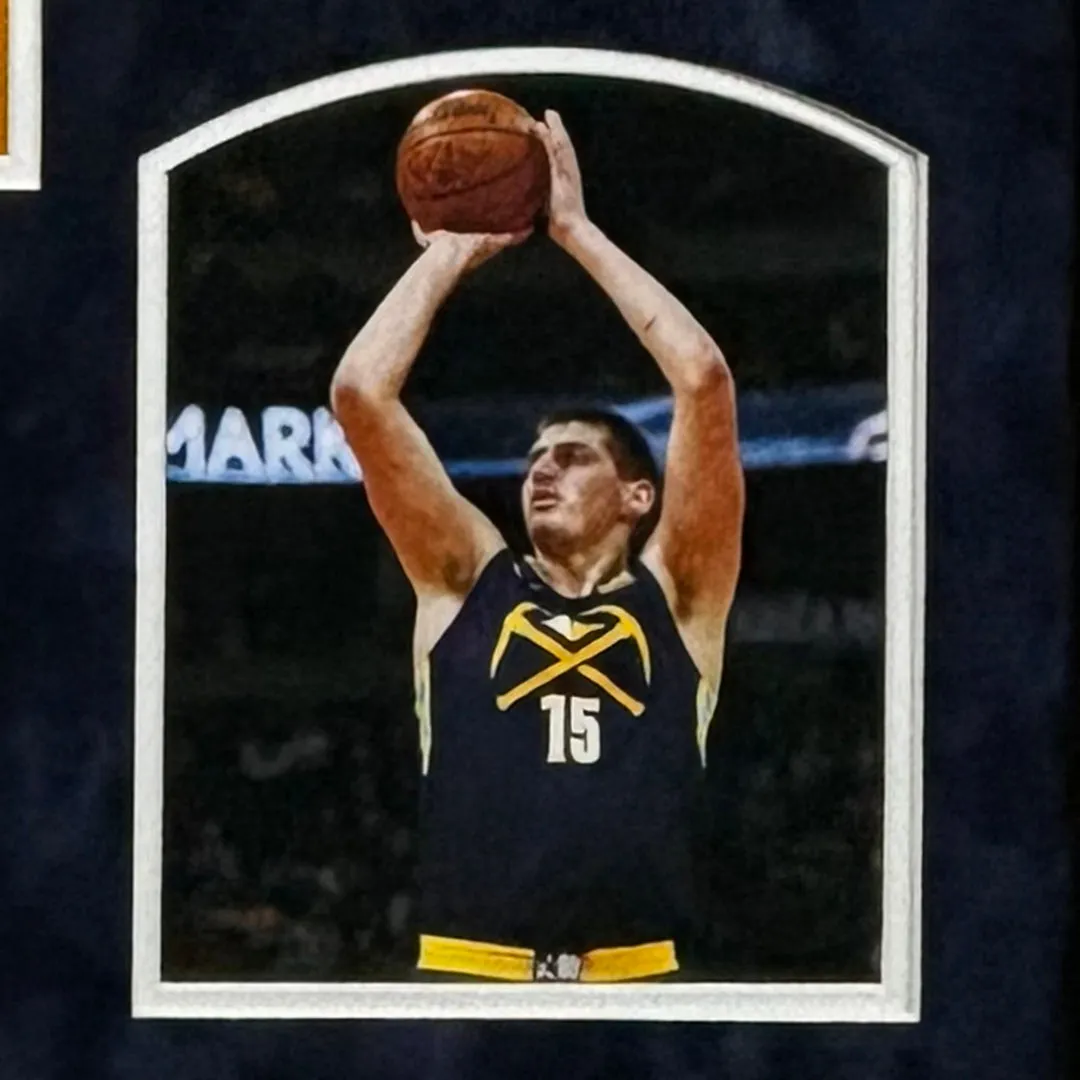 Nikola Jokic Signed Denver Yellow Custom Suede Matte Framed Basketball Jersey (JSA)