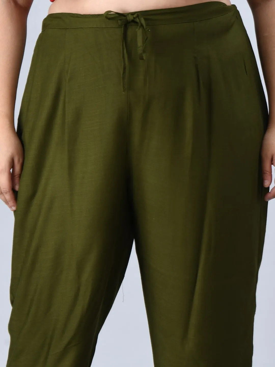 Plus Size Mettalic Green Kurta Pant Set with Dupatta