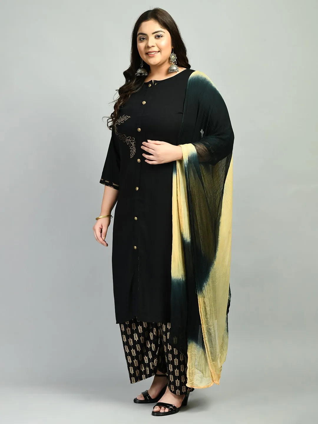 Plus Size Pitch Black Kurta Palazzo Set