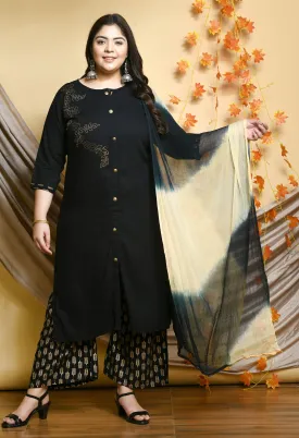 Plus Size Pitch Black Kurta Palazzo Set