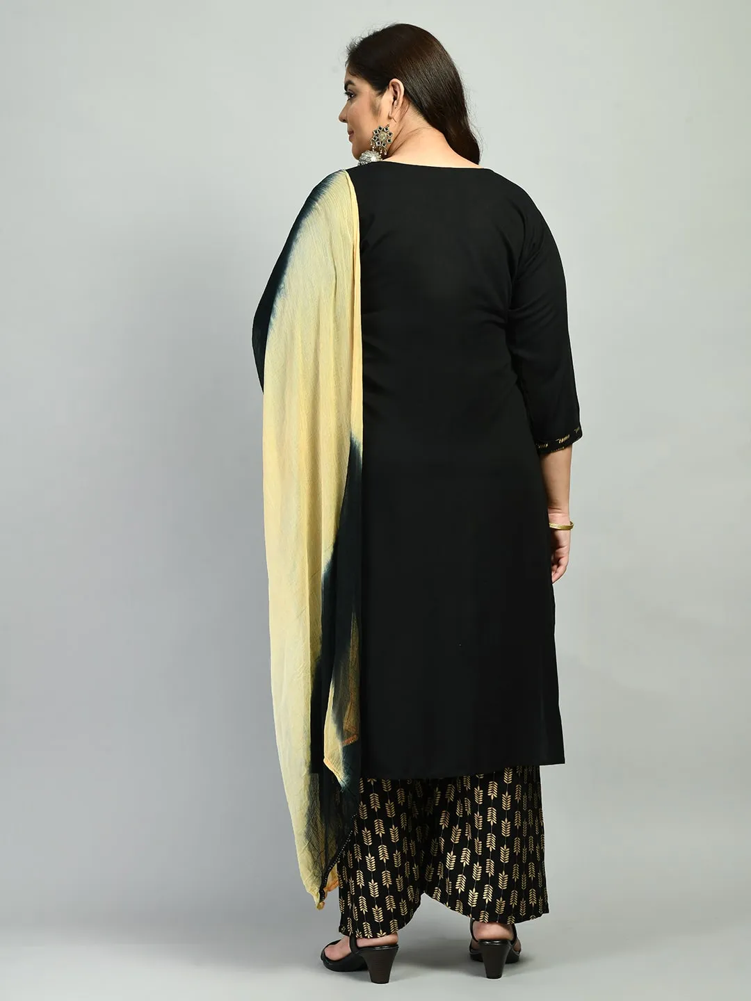 Plus Size Pitch Black Kurta Palazzo Set