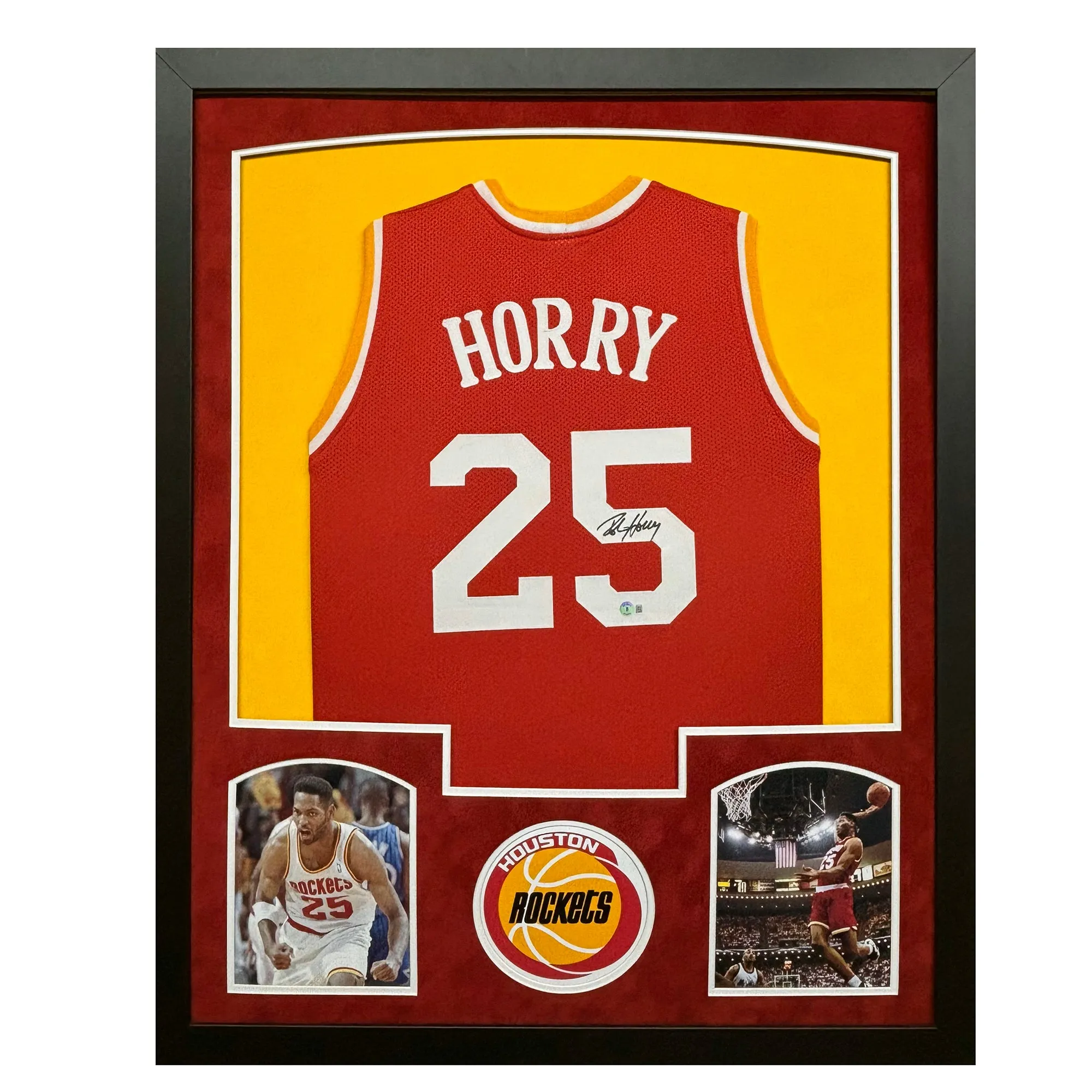 Robert Horry Signed Houston Red Custom Suede Matte Framed Basketball Jersey (Beckett)