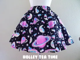 Saturn's Wish Black Mini Skater Skirt