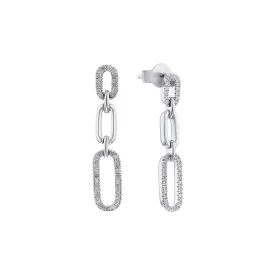 Silver Bristol Paper Clip Link Diamond Drop Earrings