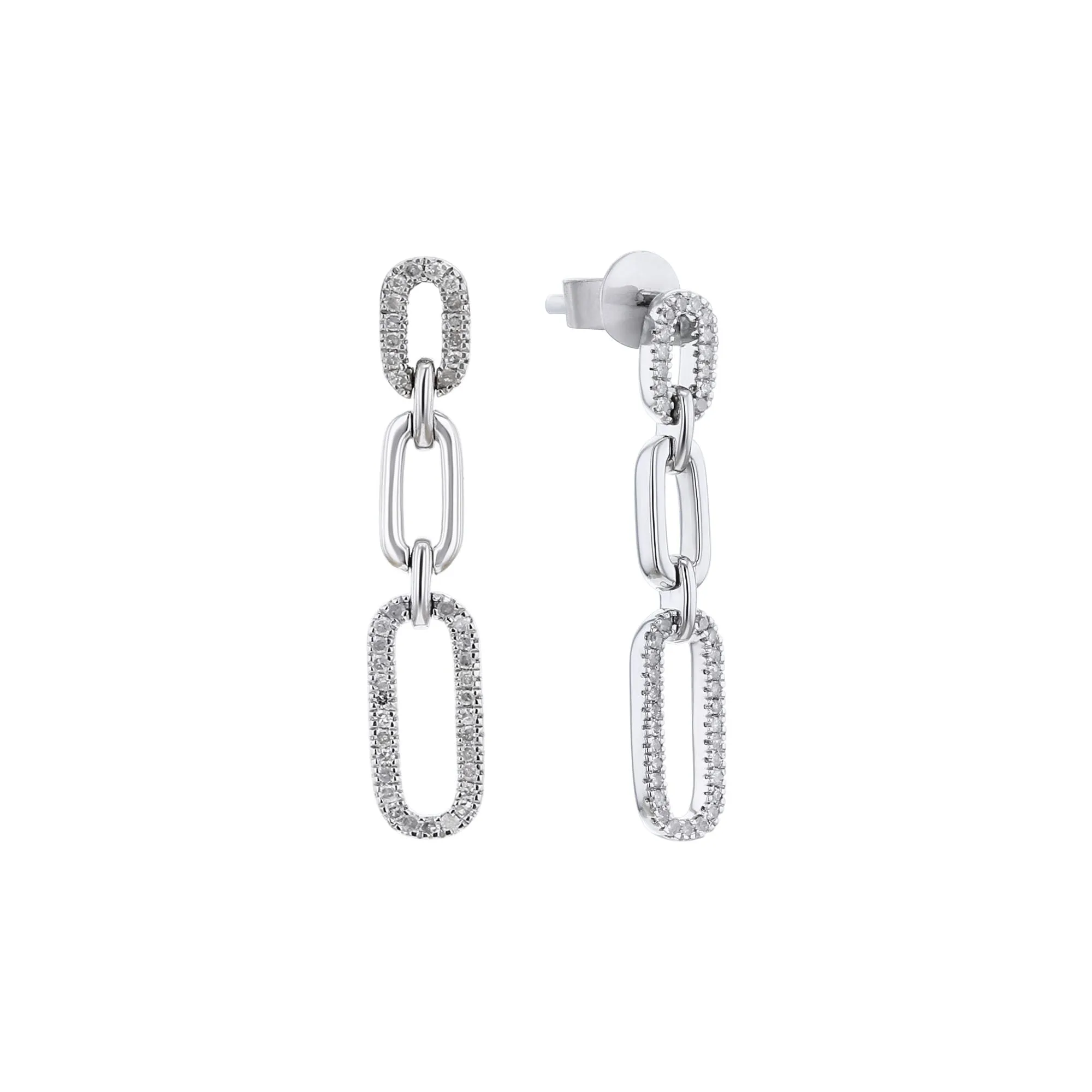 Silver Bristol Paper Clip Link Diamond Drop Earrings