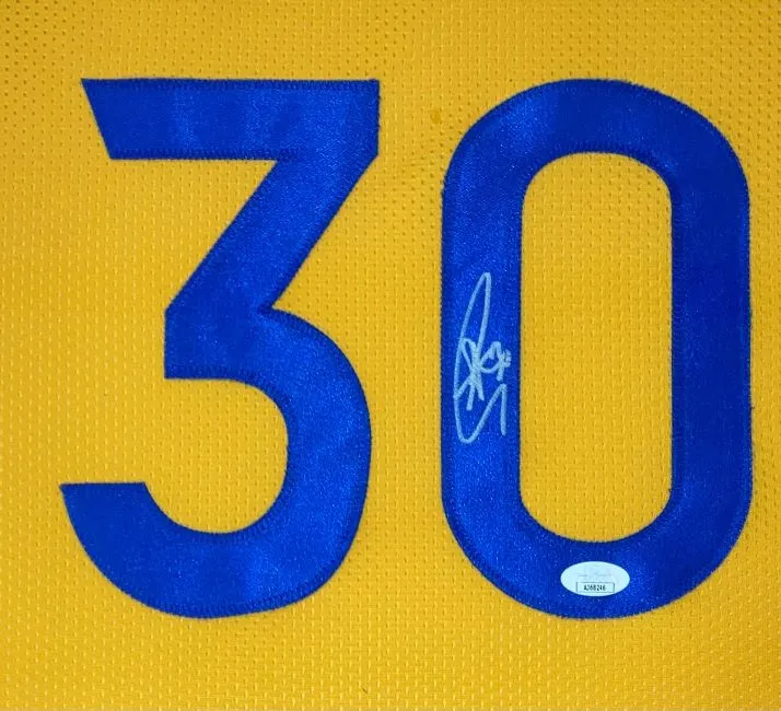 Stephen Curry Golden State Signed Framed Yellow Basketball Jersey JSA