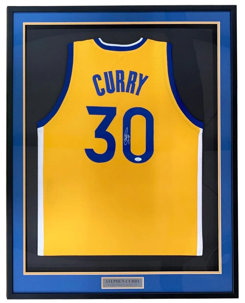 Stephen Curry Golden State Signed Framed Yellow Basketball Jersey JSA