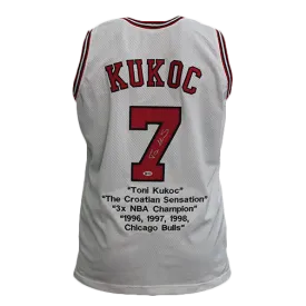 Toni Kukoc Autographed Basketball Jersey White w/ STATS! (JSA)