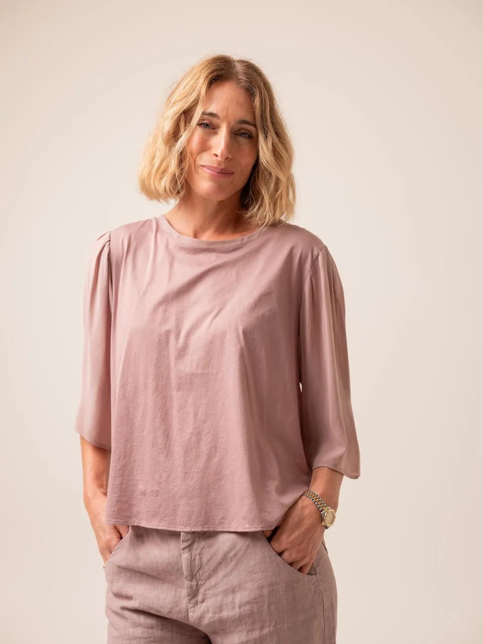 Transit Parch Viscose Insert Tee in Mauve