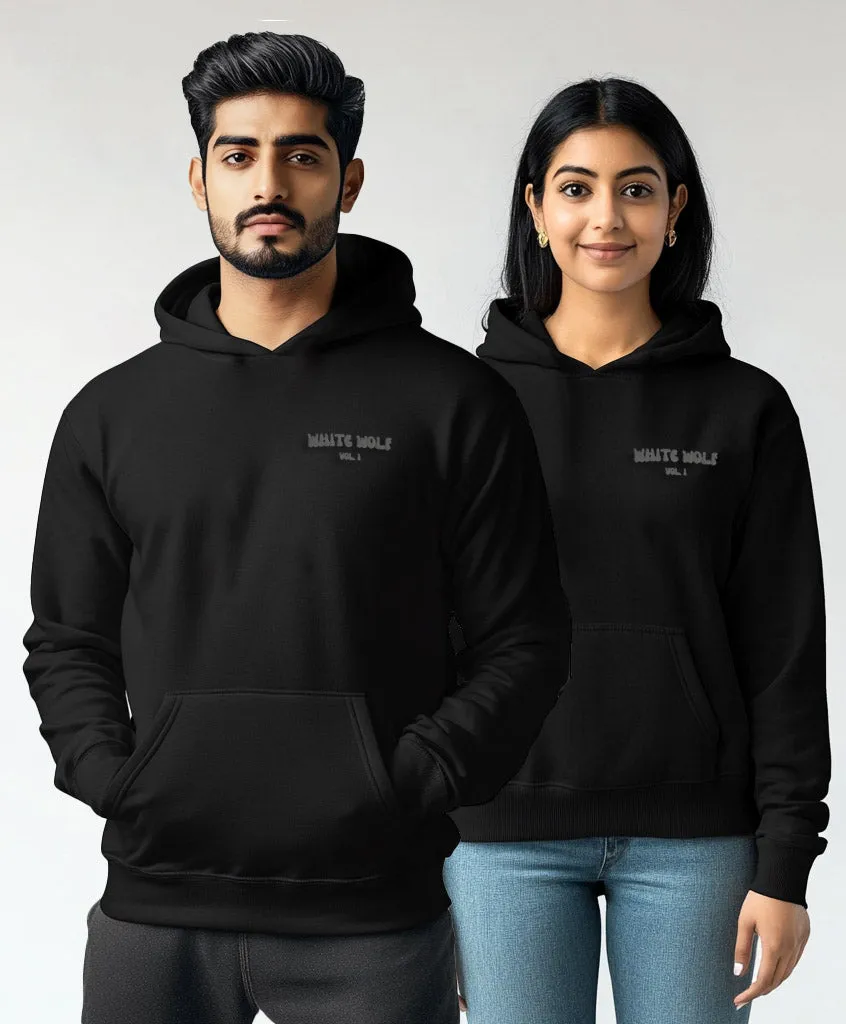 Unisex White Wolf Premium Fleece- Hoodie (Black)