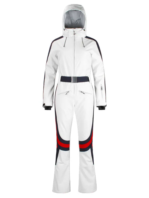 Women's Gsou Snow Retro Belted Stripe Flare Onesie Ski Suit