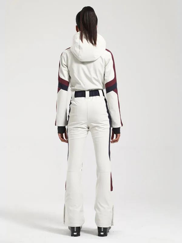 Women's Gsou Snow Retro Belted Stripe Flare Onesie Ski Suit