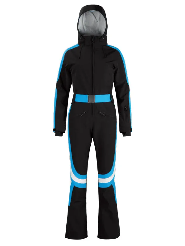 Women's Gsou Snow Retro Belted Stripe Flare Onesie Ski Suit